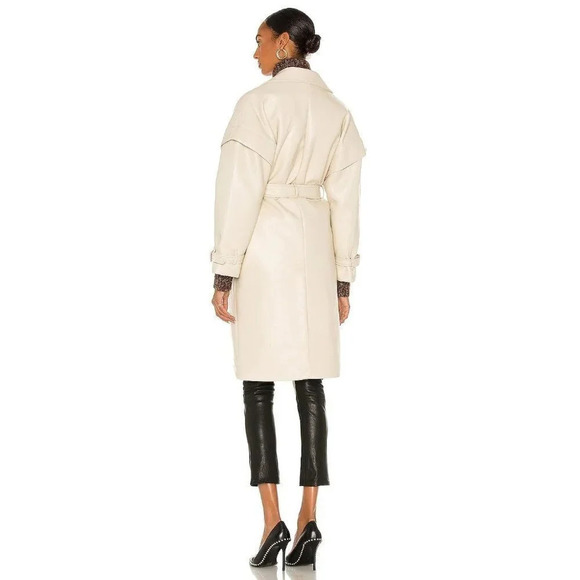 Apparis Kiera Faux Leather Trench Coat in Ivory Large New Vegan Jacket - Picture 3 of 16